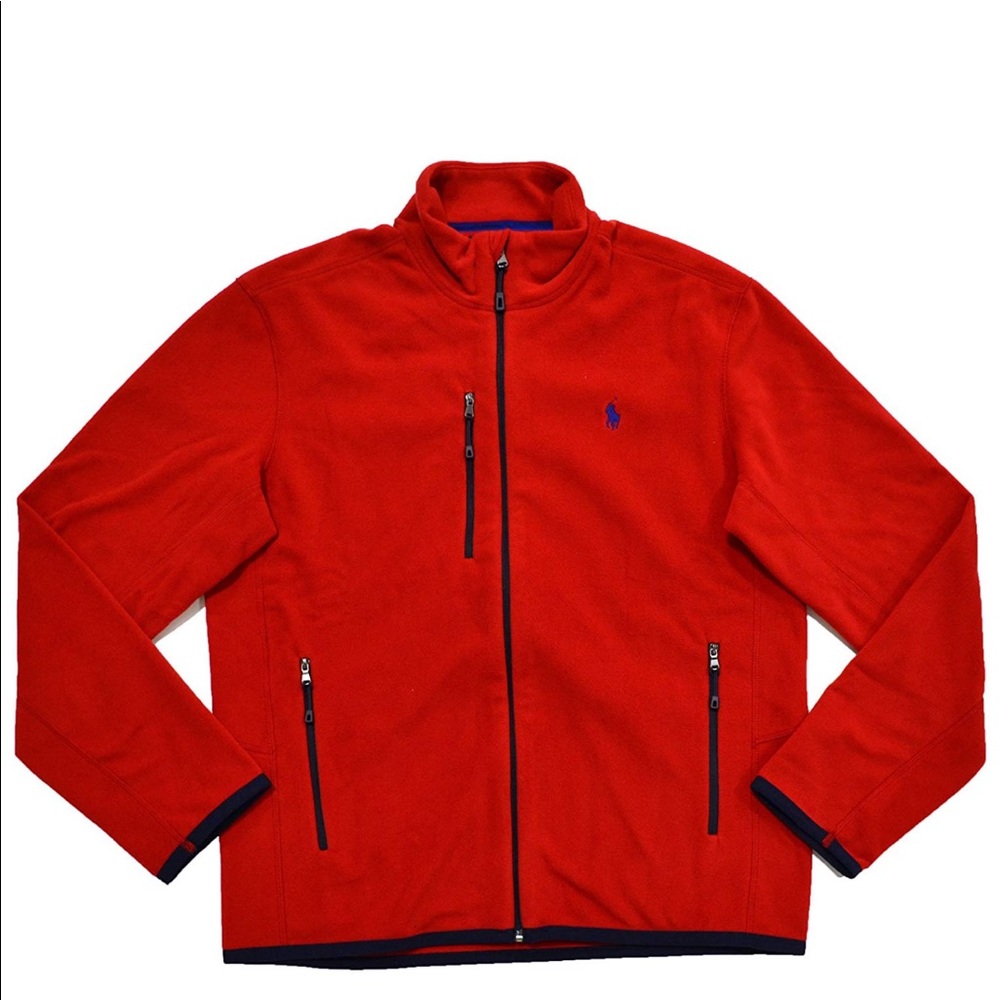 polo ralph lauren men's full zip fleece jacket red
